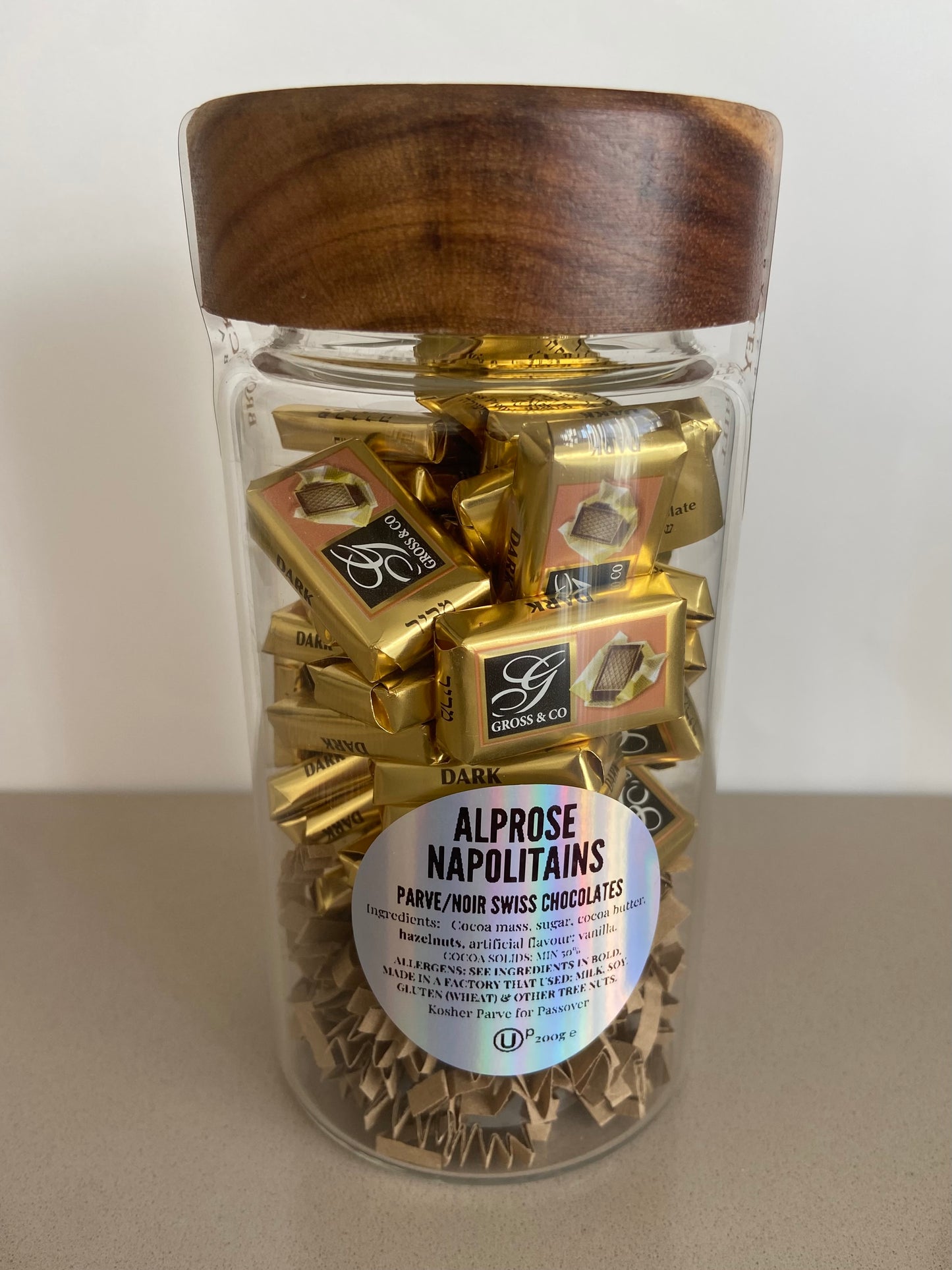 Napolitains Parve/Noir Swiss Chocolates in Glass Jar